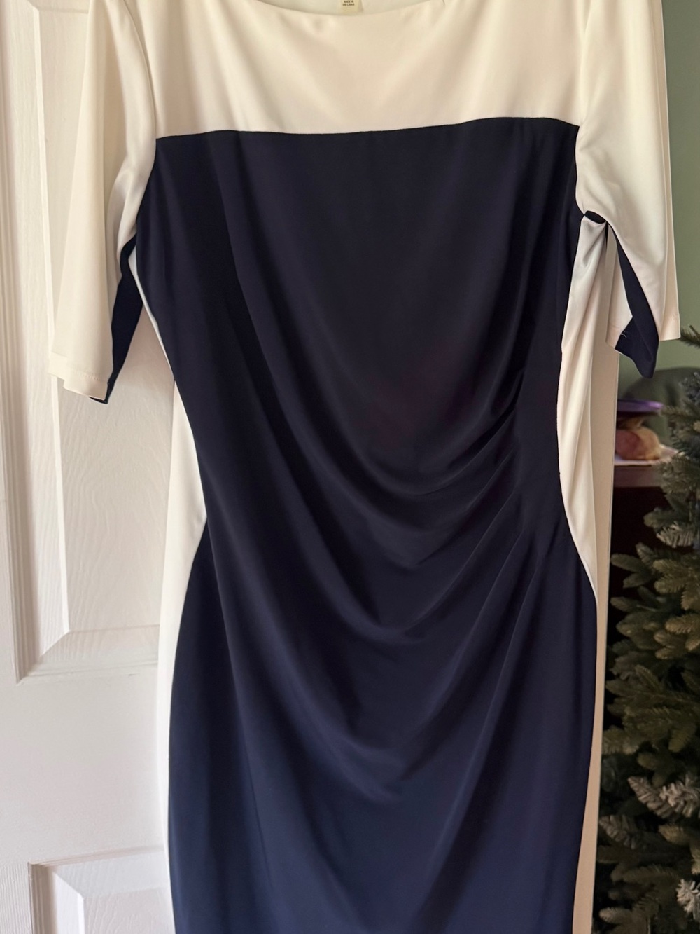 Anne Klein Navy and Cream Colorblock Dress
